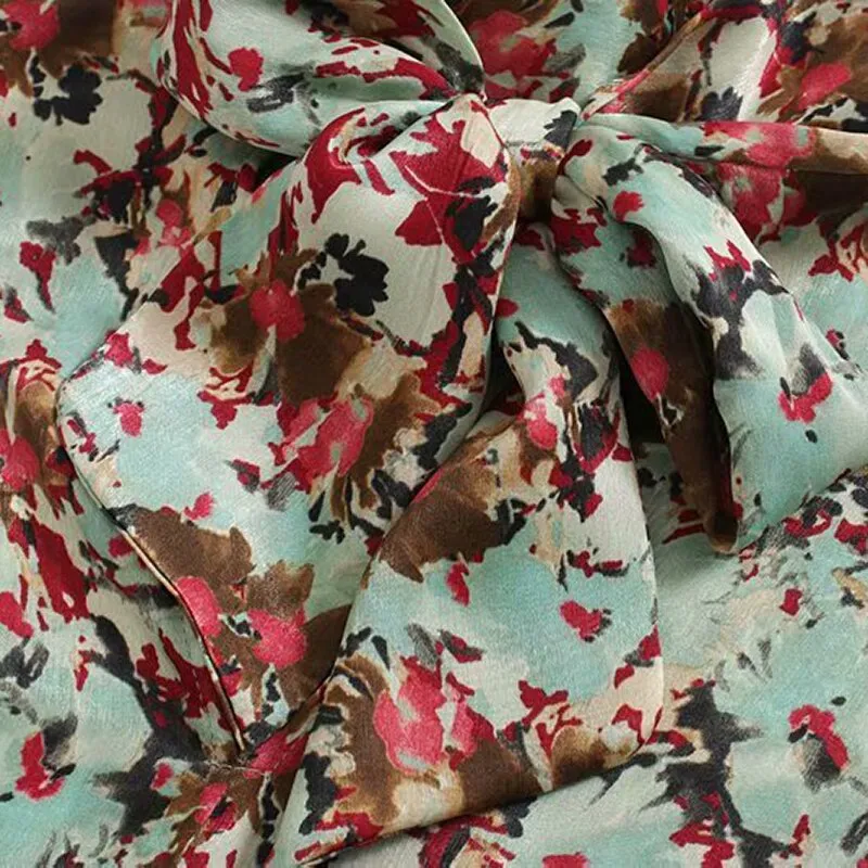 Elegant Bow Tie Women Floral Print Tops Autumn