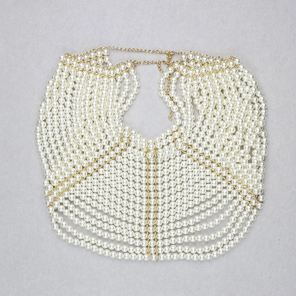 Elegant O-neck Pearl Handmade Shawl Top Celebrity Party Runway Fashion Accessory