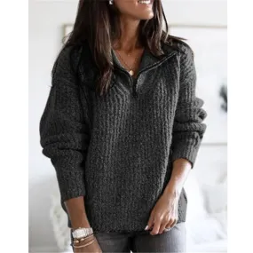 Elegant Street Style Lapel Loose Women Sweater