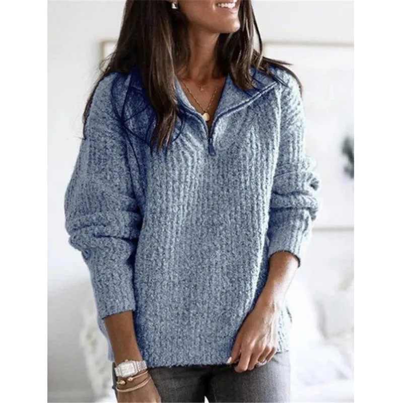 Elegant Street Style Lapel Loose Women Sweater
