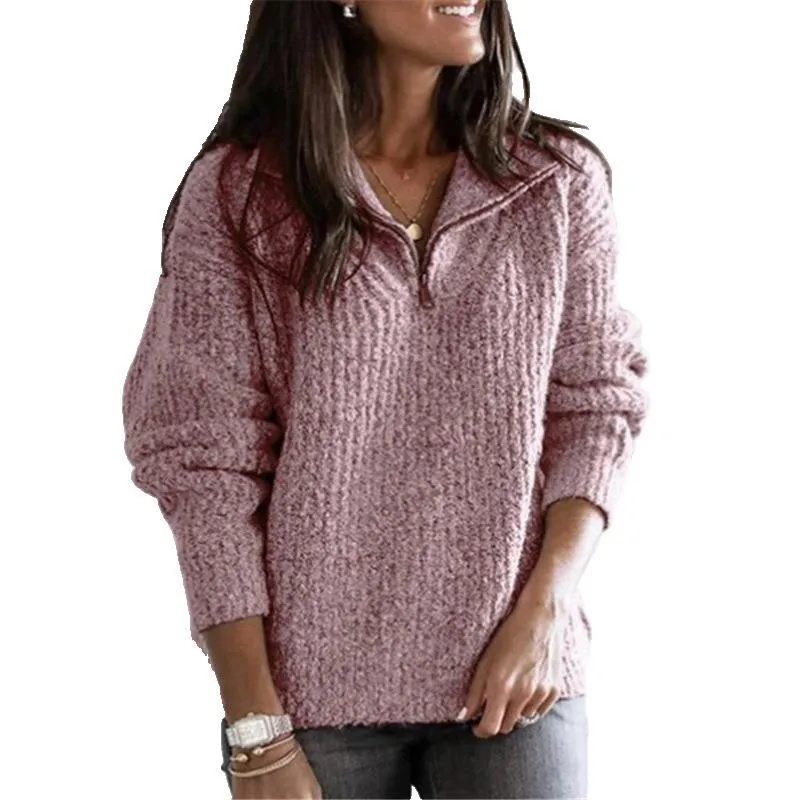 Elegant Street Style Lapel Loose Women Sweater