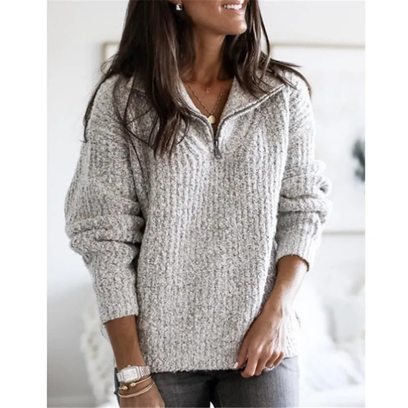 Elegant Street Style Lapel Loose Women Sweater