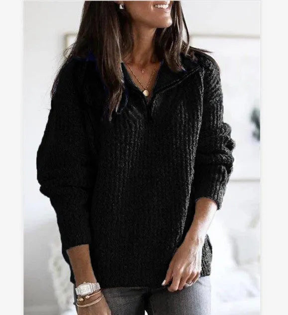 Elegant Street Style Lapel Loose Women Sweater