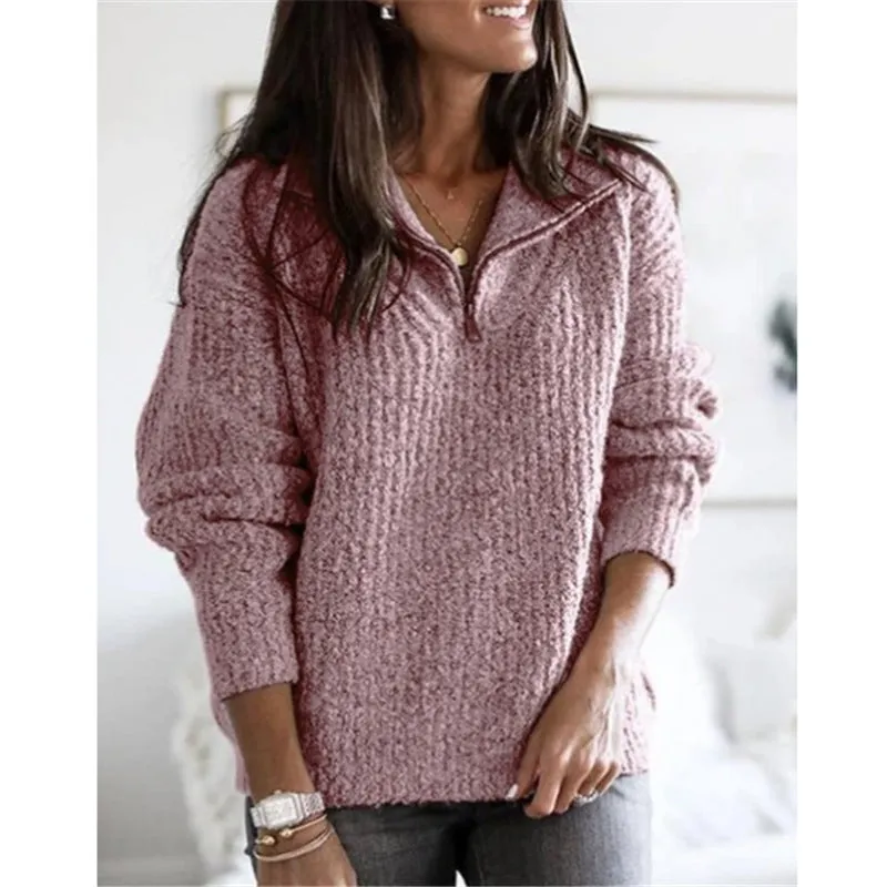 Elegant Street Style Lapel Loose Women Sweater