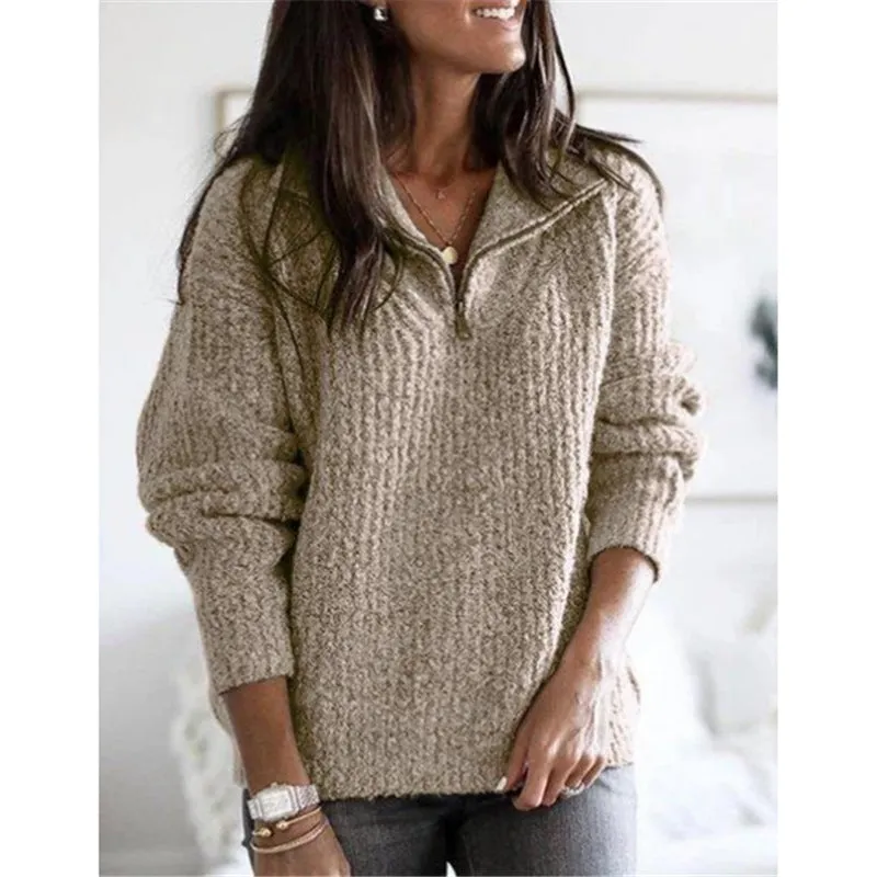 Elegant Street Style Lapel Loose Women Sweater