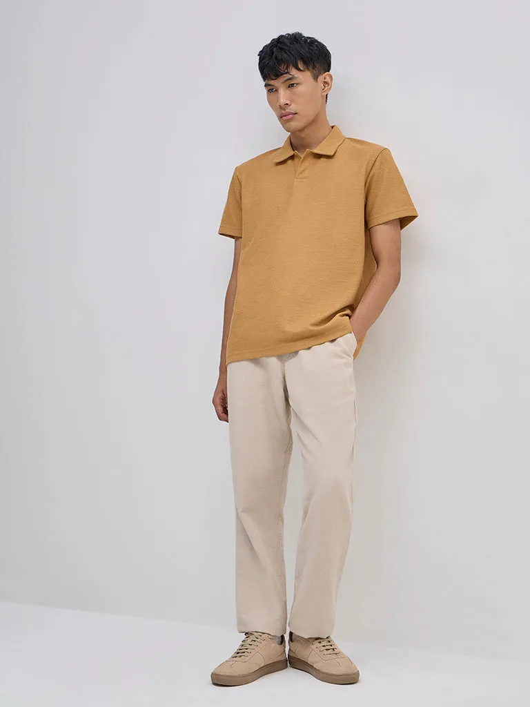 ETA Mustard Relaxed-Fit Cotton Polo T-Shirt