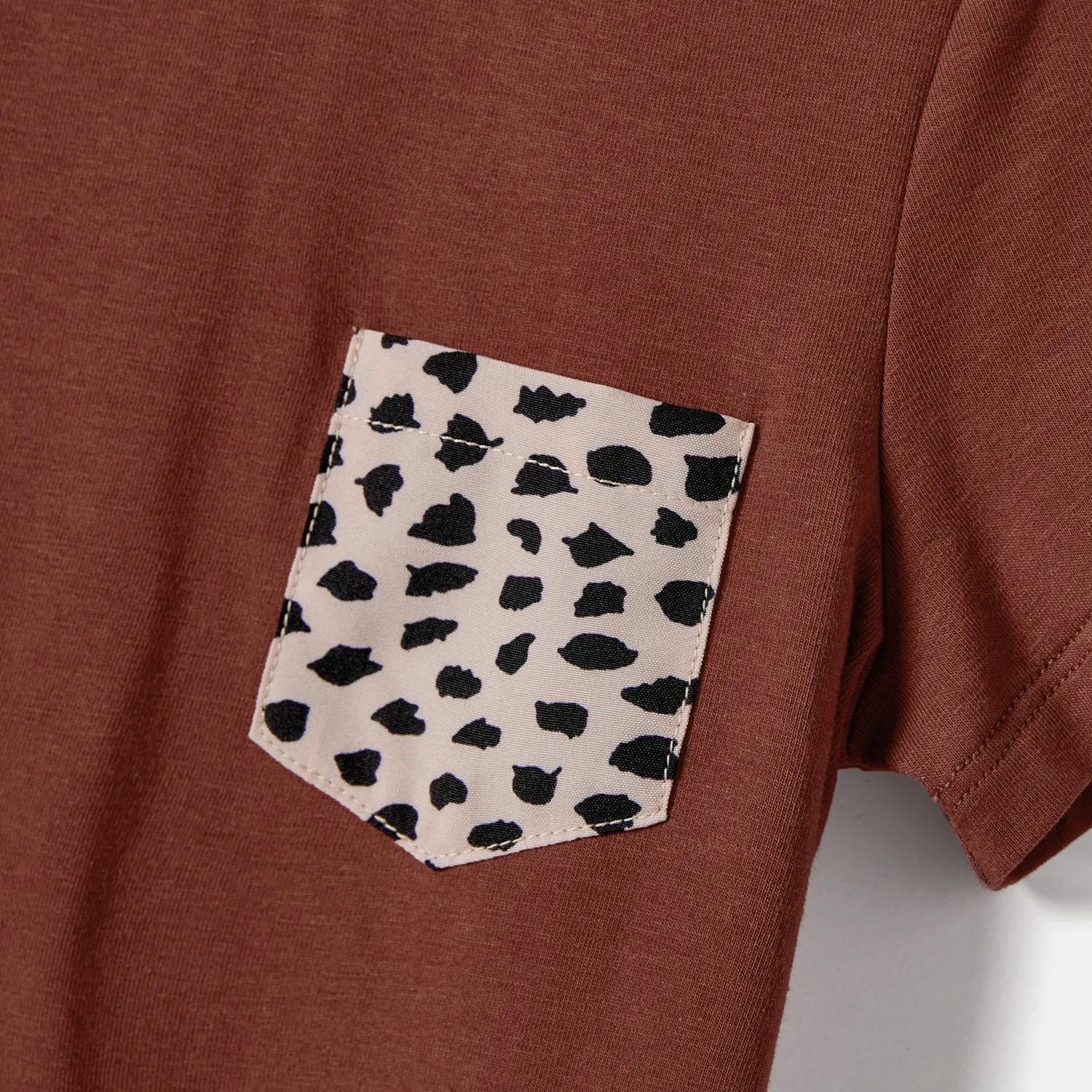 Family Matching Leopard Print Splice Brown Dresses And 94% Cotton Short-sleeve T-shirts Sets