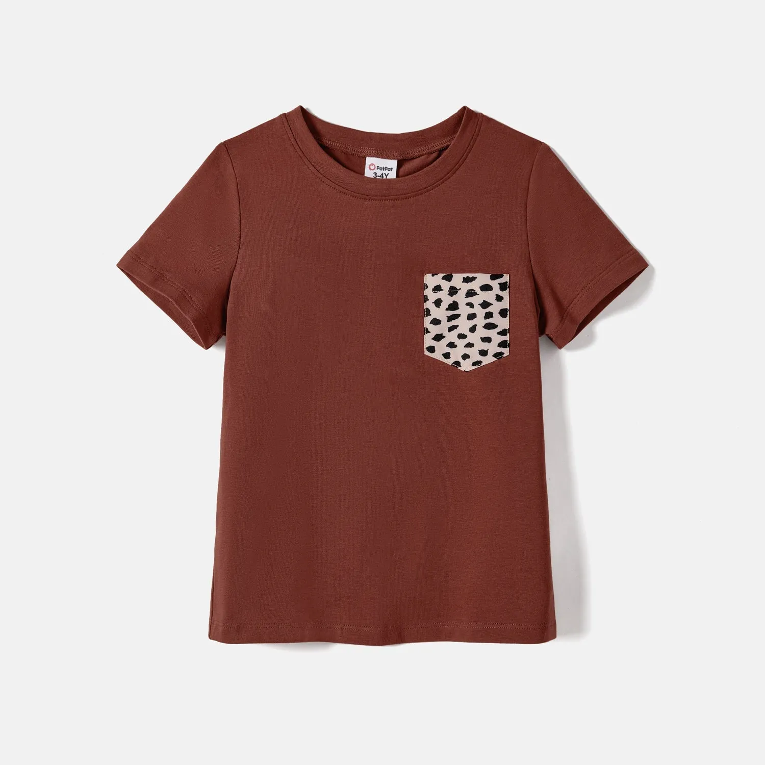 Family Matching Leopard Print Splice Brown Dresses And 94% Cotton Short-sleeve T-shirts Sets