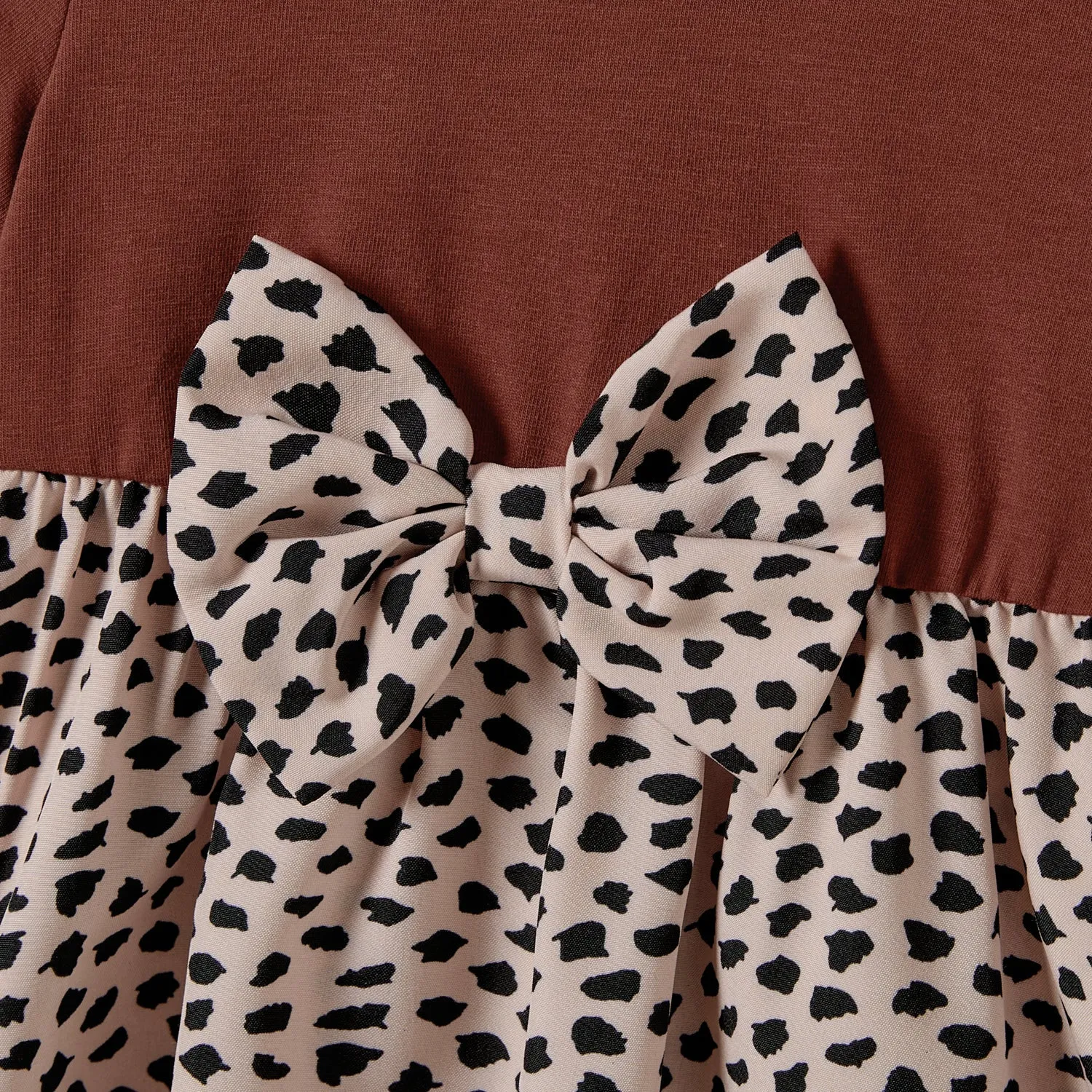 Family Matching Leopard Print Splice Brown Dresses And 94% Cotton Short-sleeve T-shirts Sets