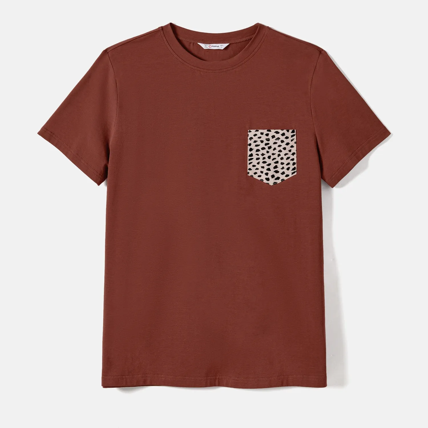 Family Matching Leopard Print Splice Brown Dresses And 94% Cotton Short-sleeve T-shirts Sets