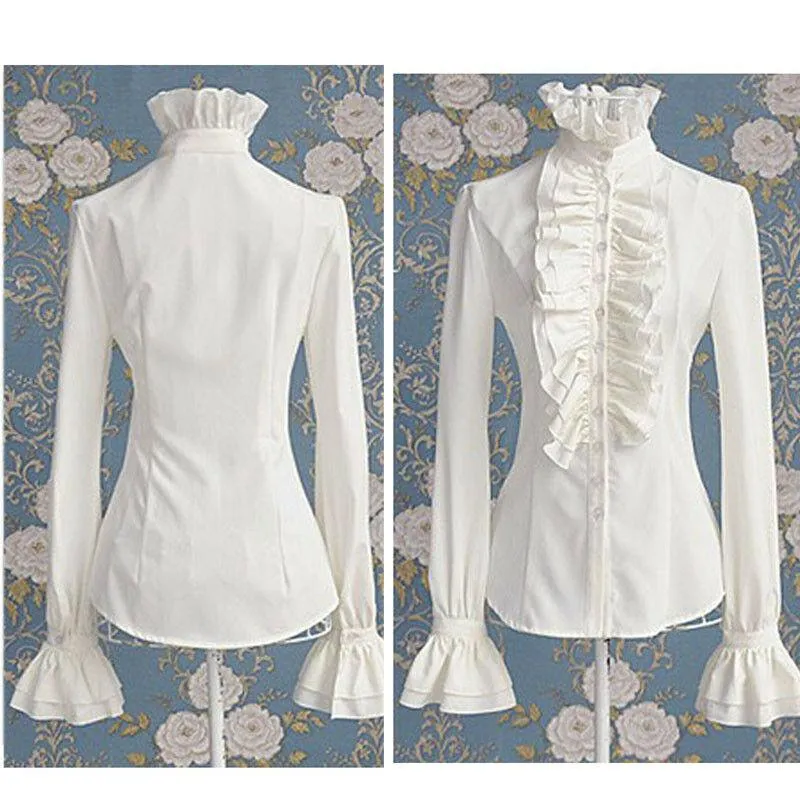 Fashion Victorian Tops Ruffles Long Sleeve, Elegant Shirt For Women