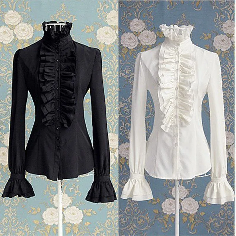 Fashion Victorian Tops Ruffles Long Sleeve, Elegant Shirt For Women