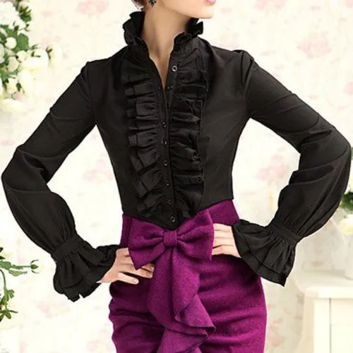 Fashion Victorian Tops Ruffles Long Sleeve, Elegant Shirt For Women