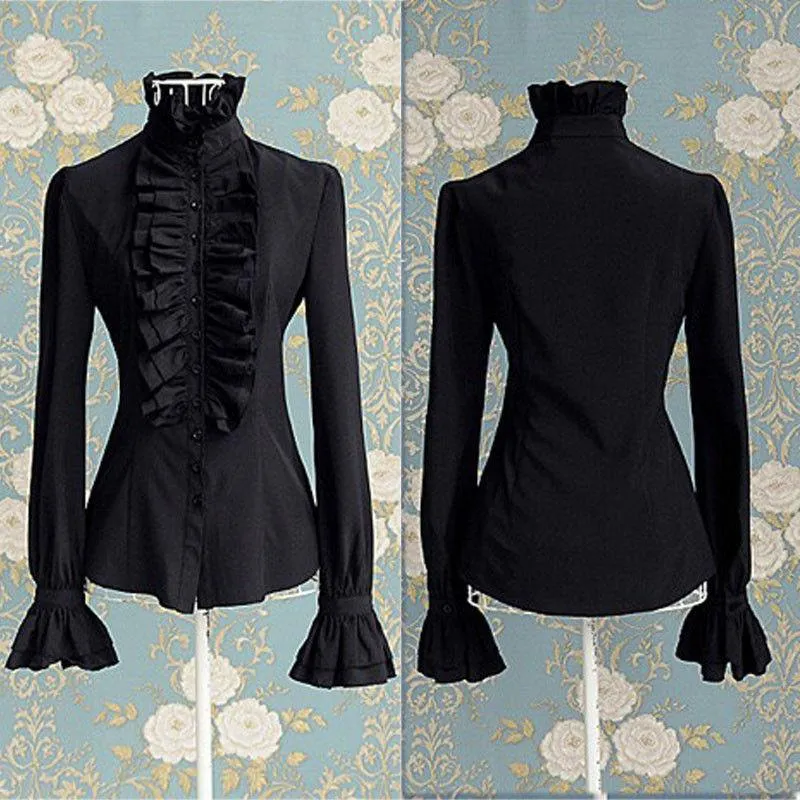 Fashion Victorian Tops Ruffles Long Sleeve, Elegant Shirt For Women