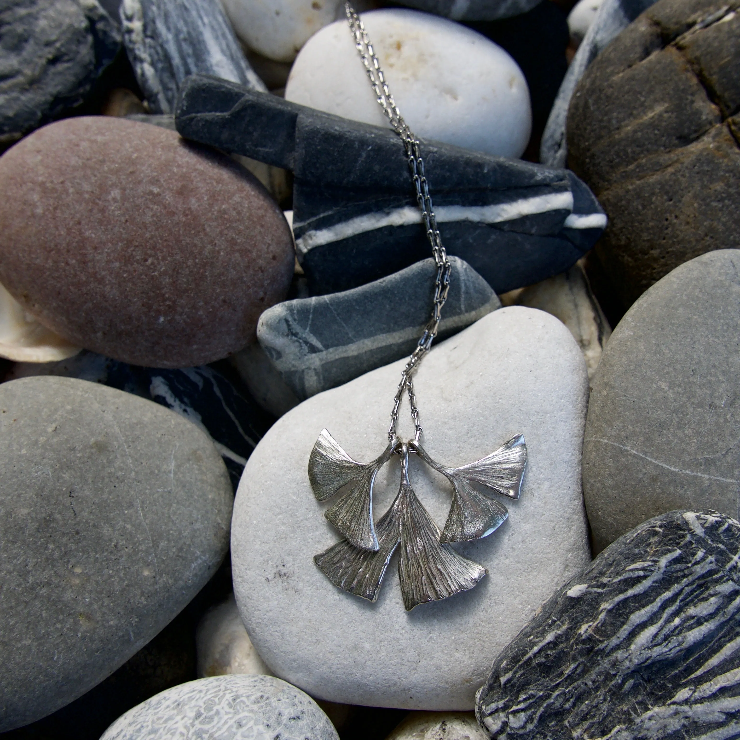 Gingko Leaf Long Necklace Handmade Silver Jewellery
