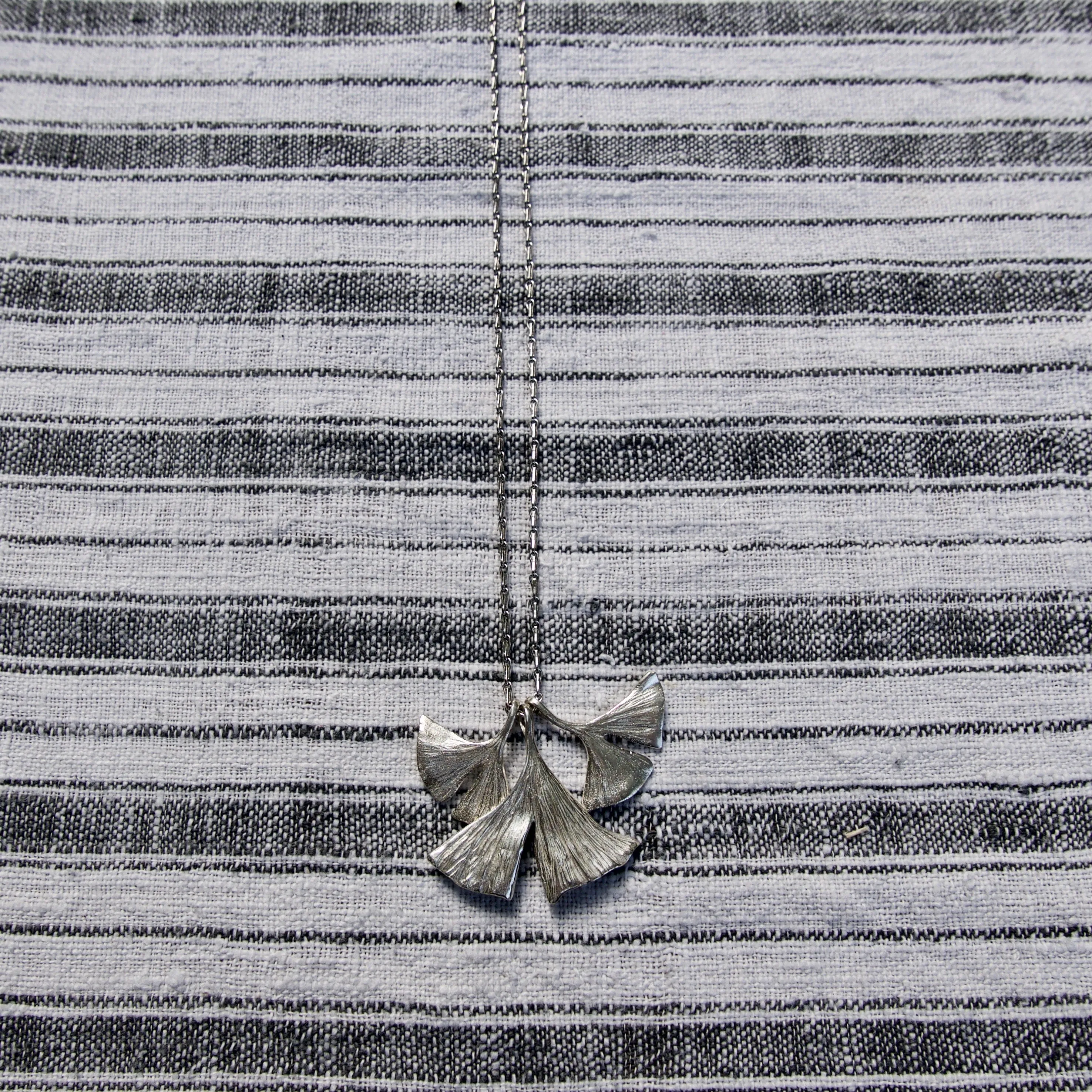 Gingko Leaf Long Necklace Handmade Silver Jewellery