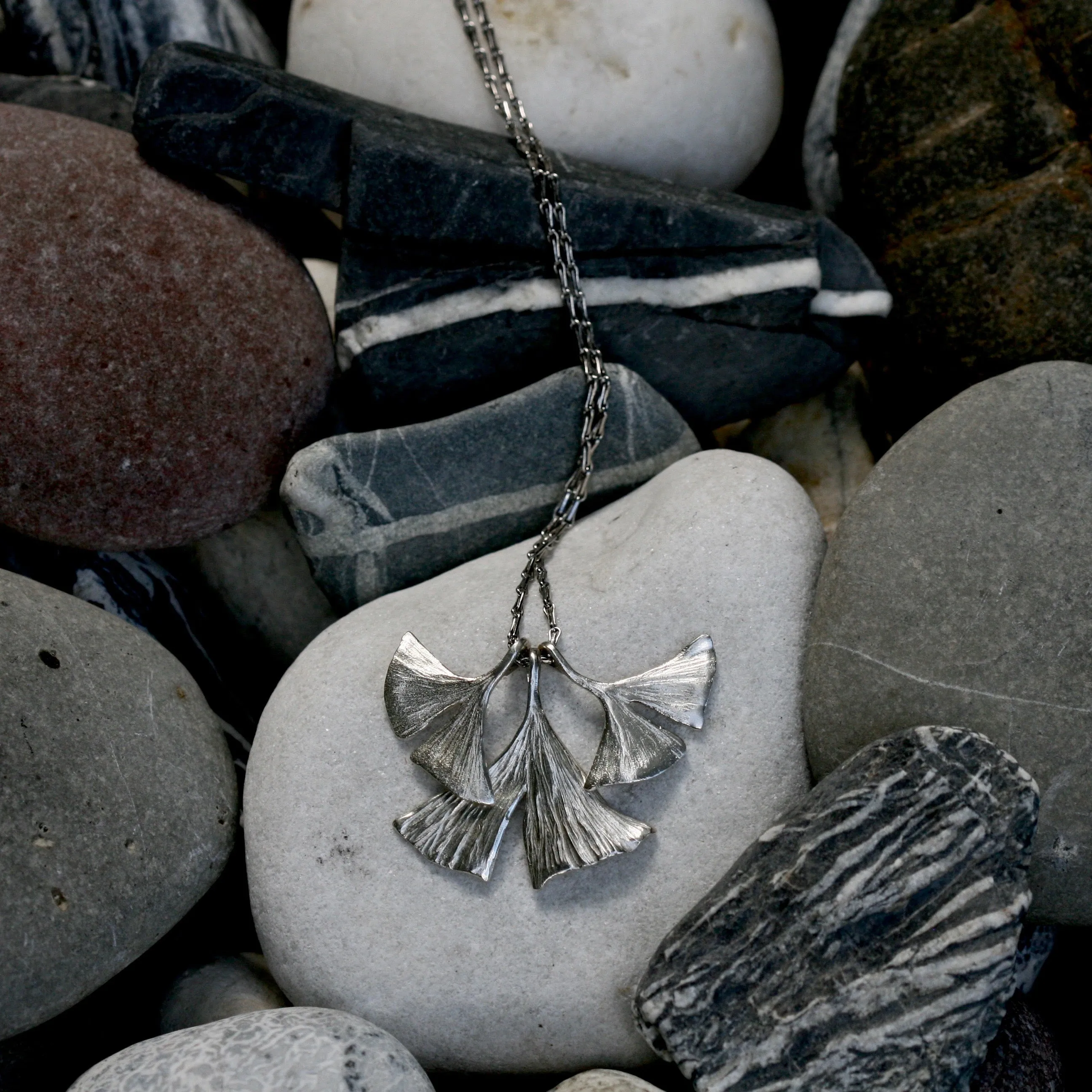Gingko Leaf Long Necklace Handmade Silver Jewellery