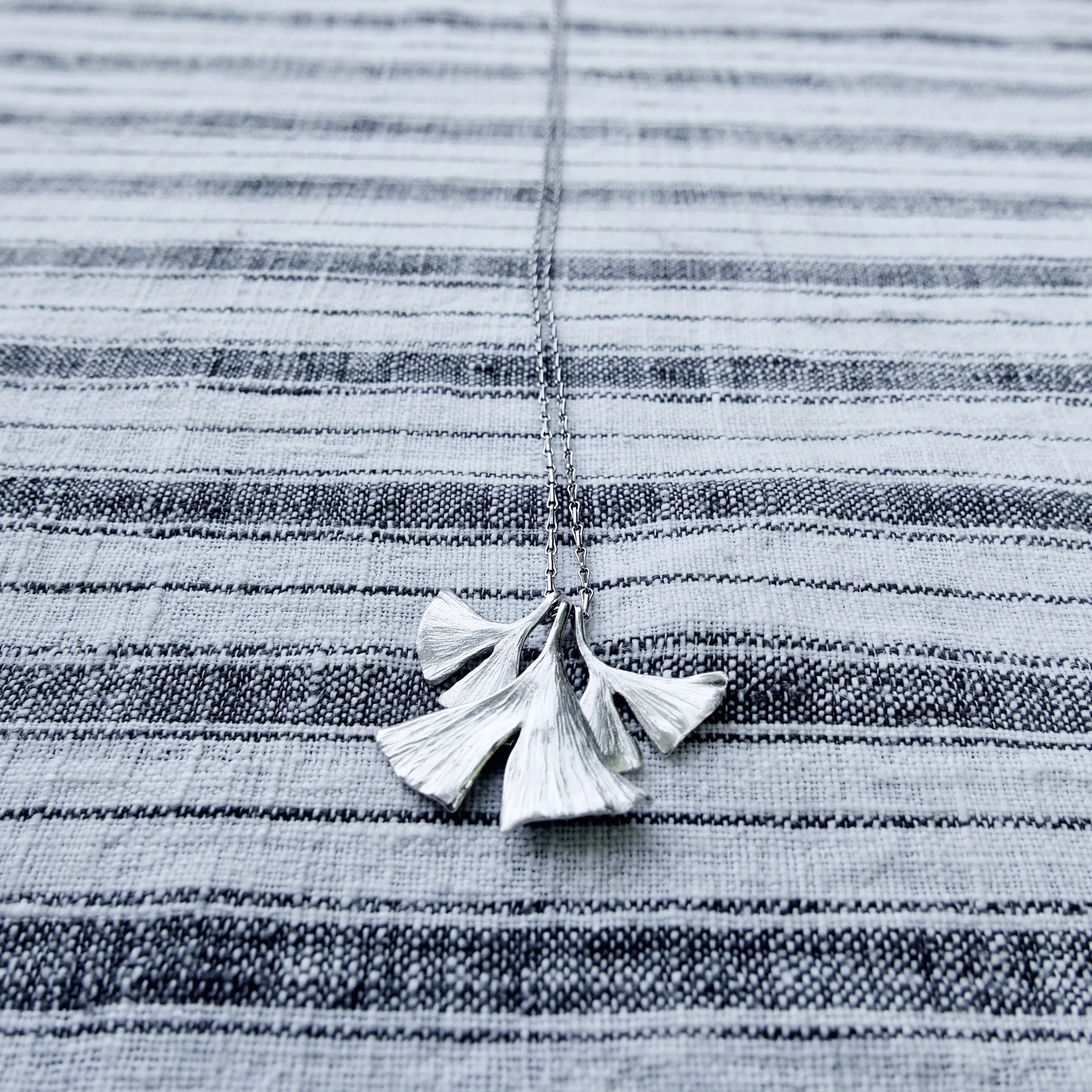 Gingko Leaf Long Necklace Handmade Silver Jewellery