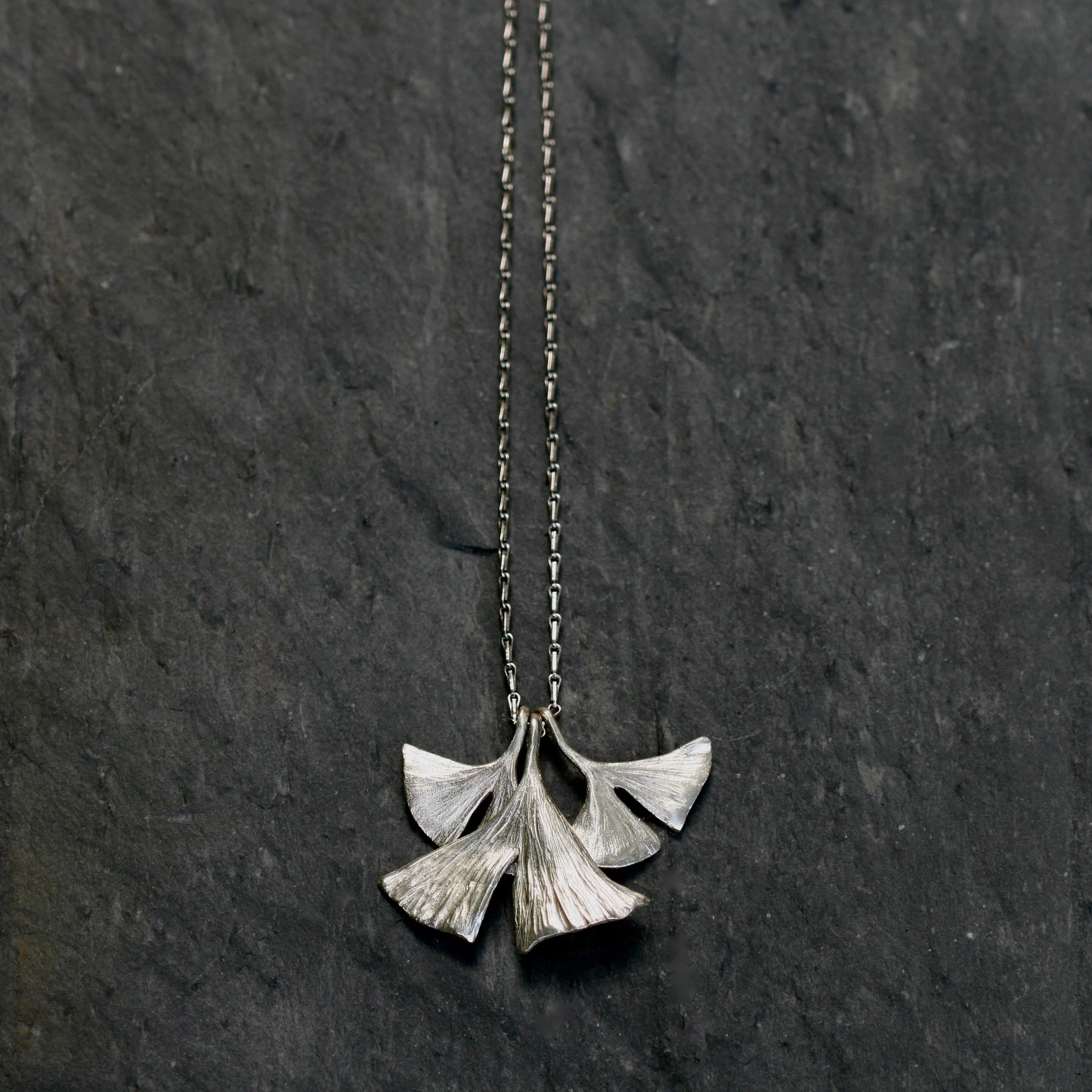 Gingko Leaf Long Necklace Handmade Silver Jewellery