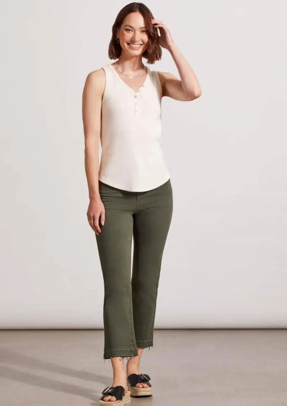 Henley Tank Top with Buttons - Sandust