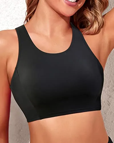 High Neck Racerback Sports Bra Swimsuit Top Women Bikini Crop Top