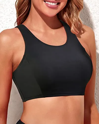 High Neck Racerback Sports Bra Swimsuit Top Women Bikini Crop Top