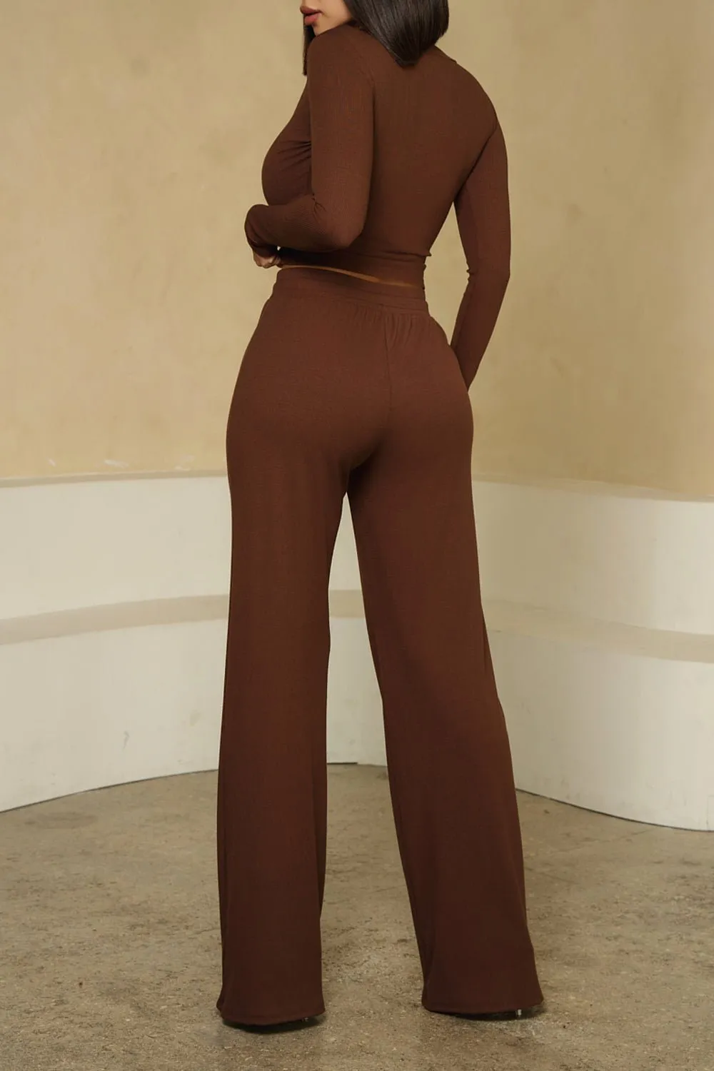 HMS Skins: Chocolate Baby Rib Long Sleeve V Neck Top