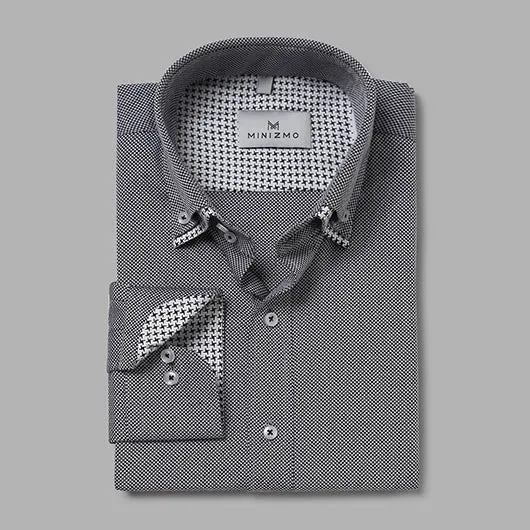 Hue Formal Grey Shirt with Contrast Double Collar