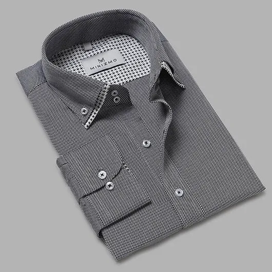 Hue Formal Grey Shirt with Contrast Double Collar