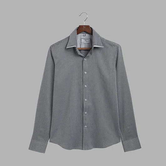 Hue Formal Grey Shirt with Contrast Double Collar