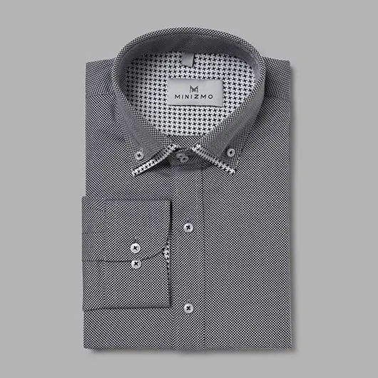 Hue Formal Grey Shirt with Contrast Double Collar