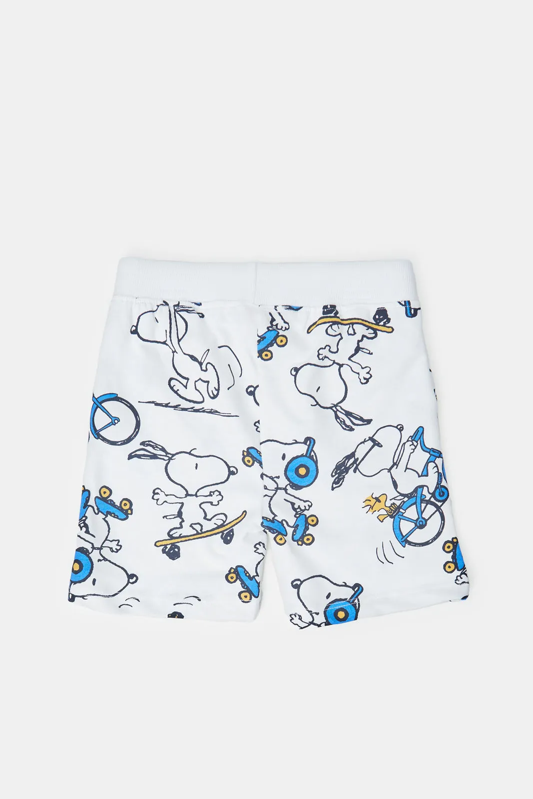 Infant Boys White And Mustard Snoopy Active Shorts (Pack of 2)