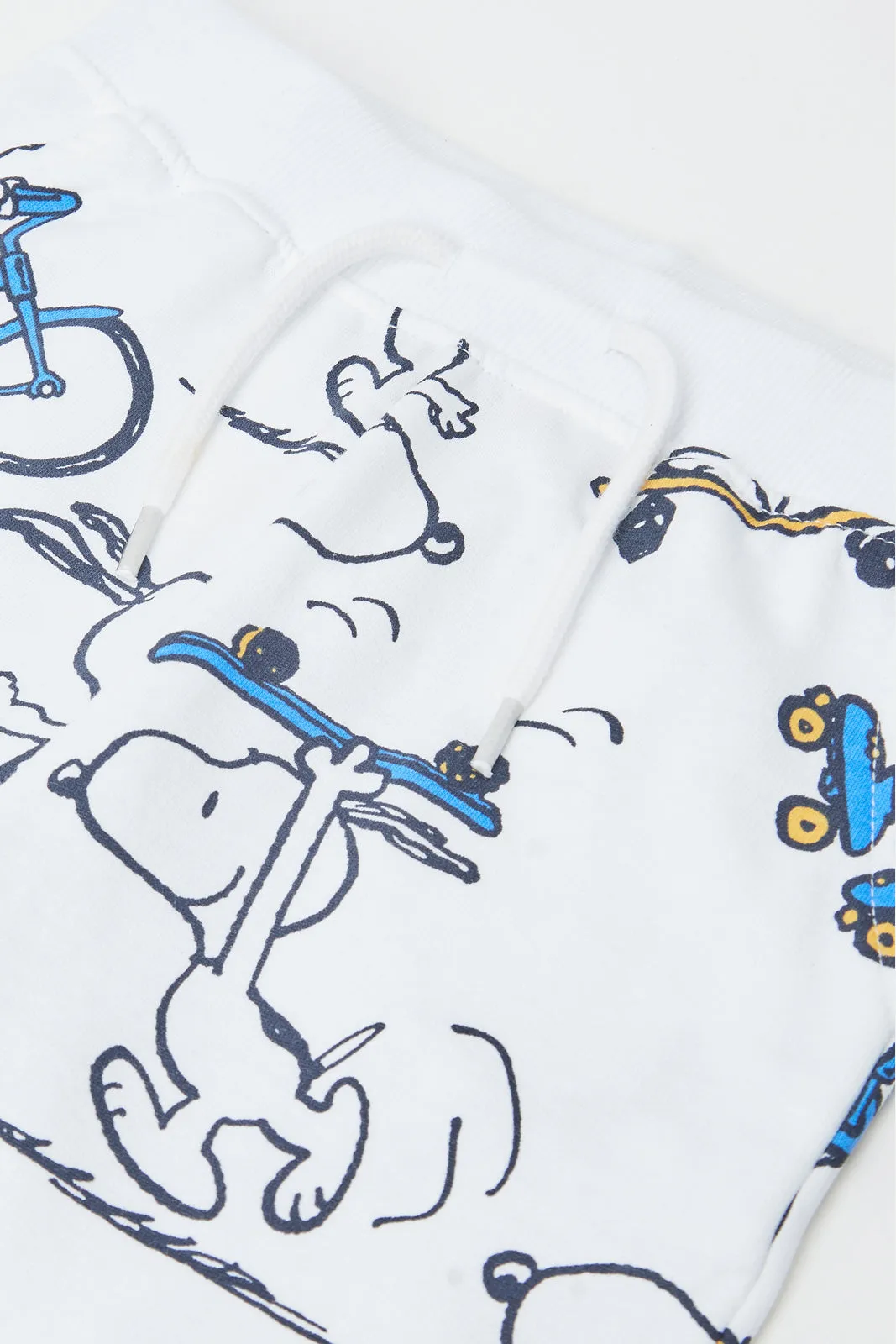 Infant Boys White And Mustard Snoopy Active Shorts (Pack of 2)