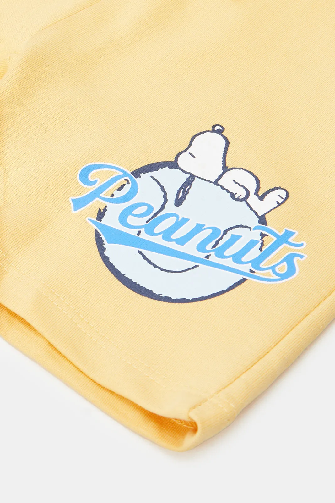 Infant Boys White And Mustard Snoopy Active Shorts (Pack of 2)