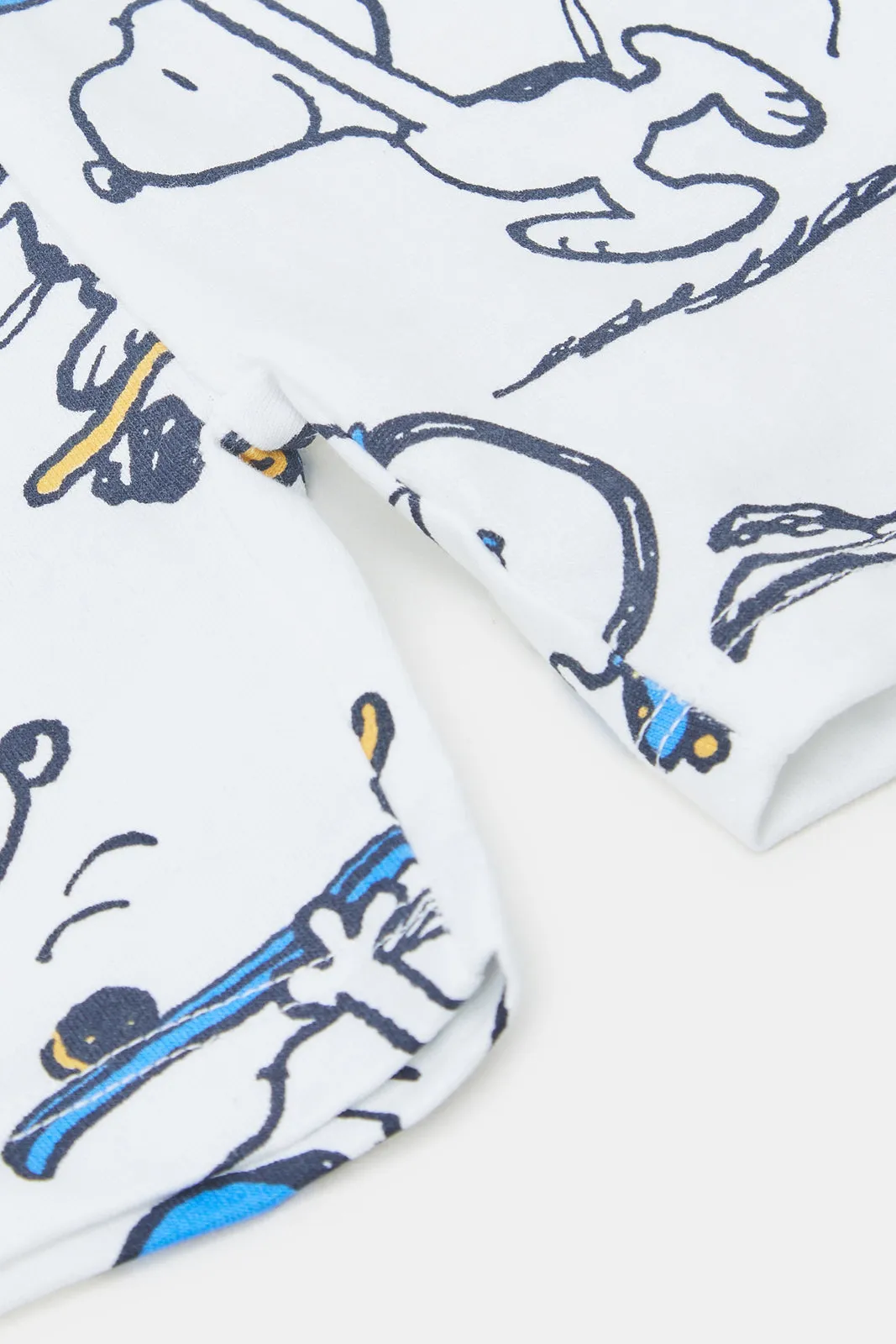 Infant Boys White And Mustard Snoopy Active Shorts (Pack of 2)