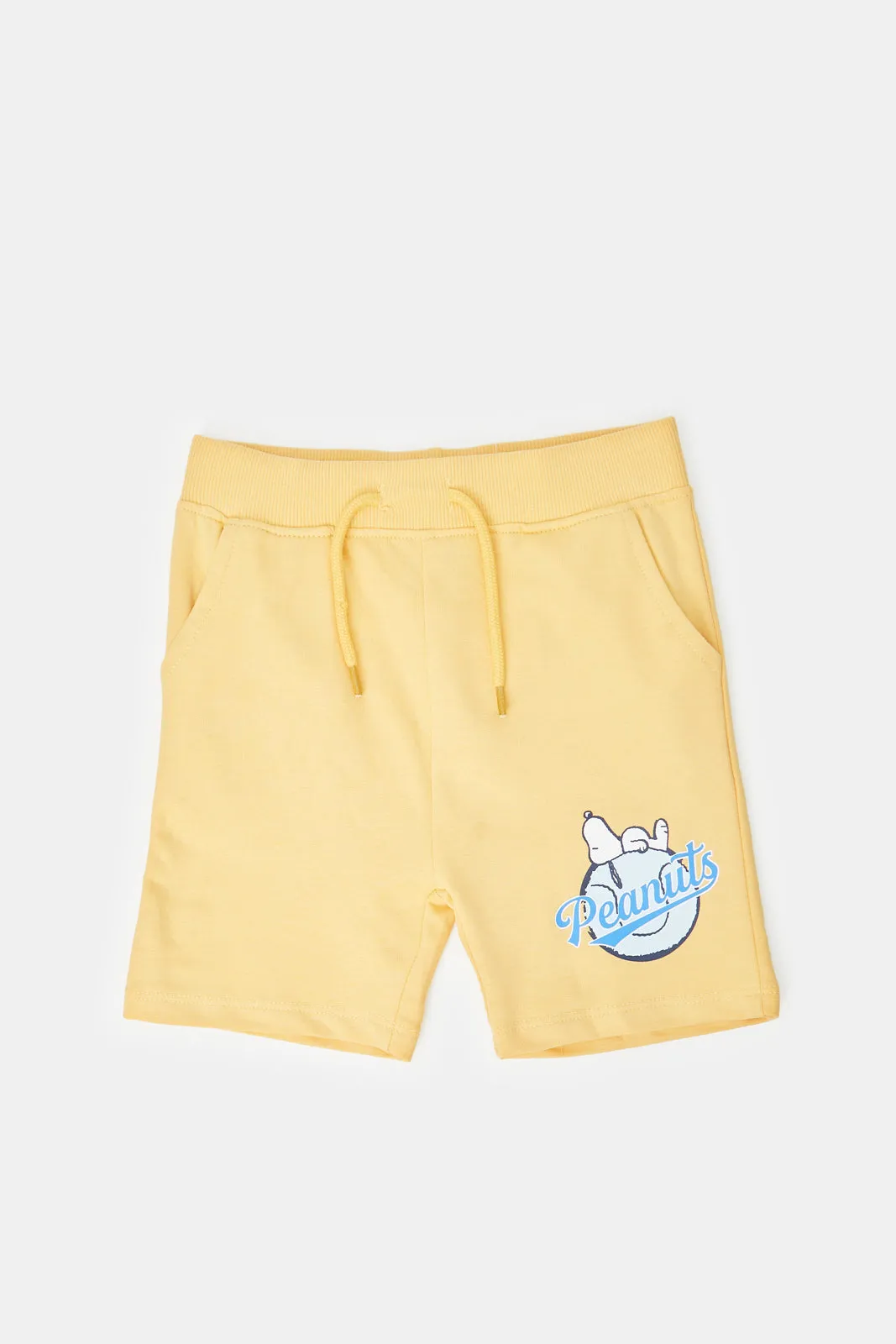 Infant Boys White And Mustard Snoopy Active Shorts (Pack of 2)