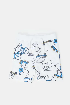 Infant Boys White And Mustard Snoopy Active Shorts (Pack of 2)