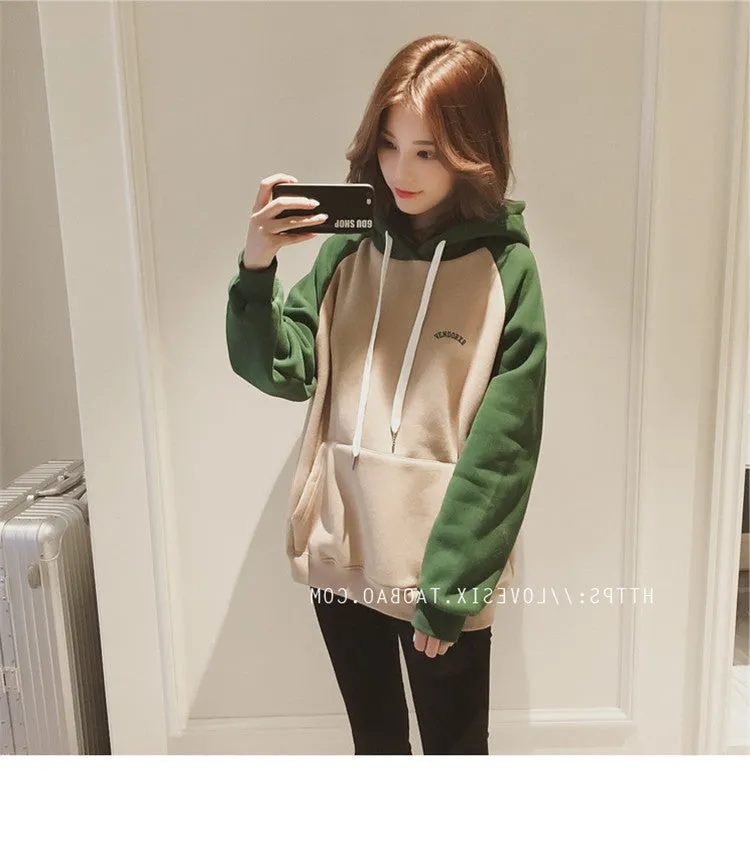Korean Loose Elegant Hooded Thick Women Sweatshirt Tops Outerwear