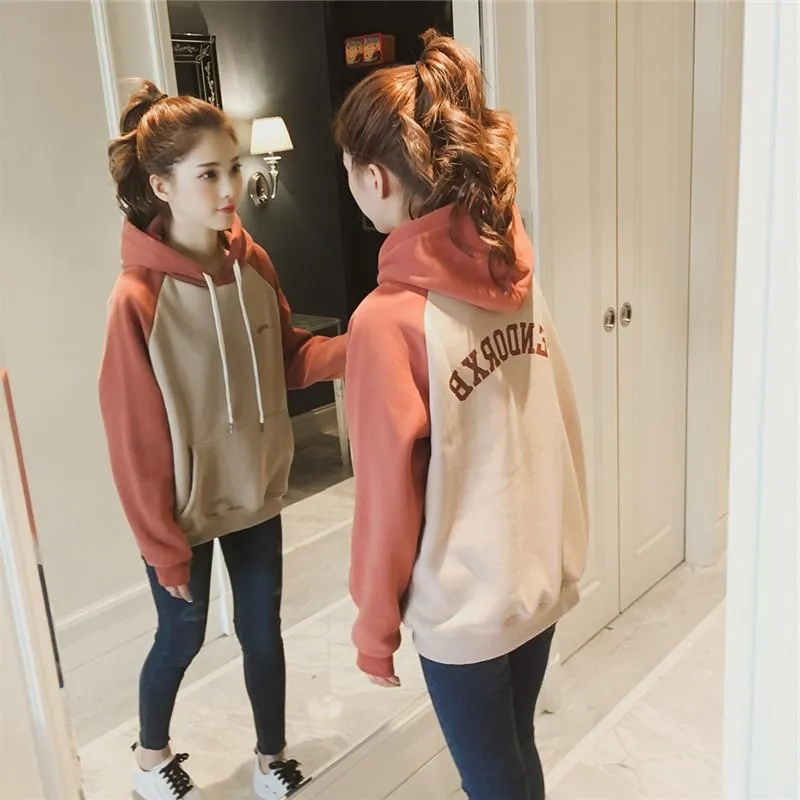 Korean Loose Elegant Hooded Thick Women Sweatshirt Tops Outerwear