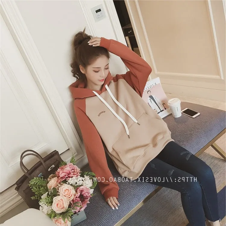 Korean Loose Elegant Hooded Thick Women Sweatshirt Tops Outerwear