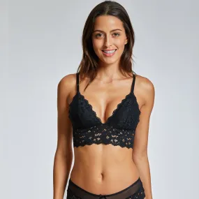 Lace Padded Bralette Plunge Wireless Black Longline Bra