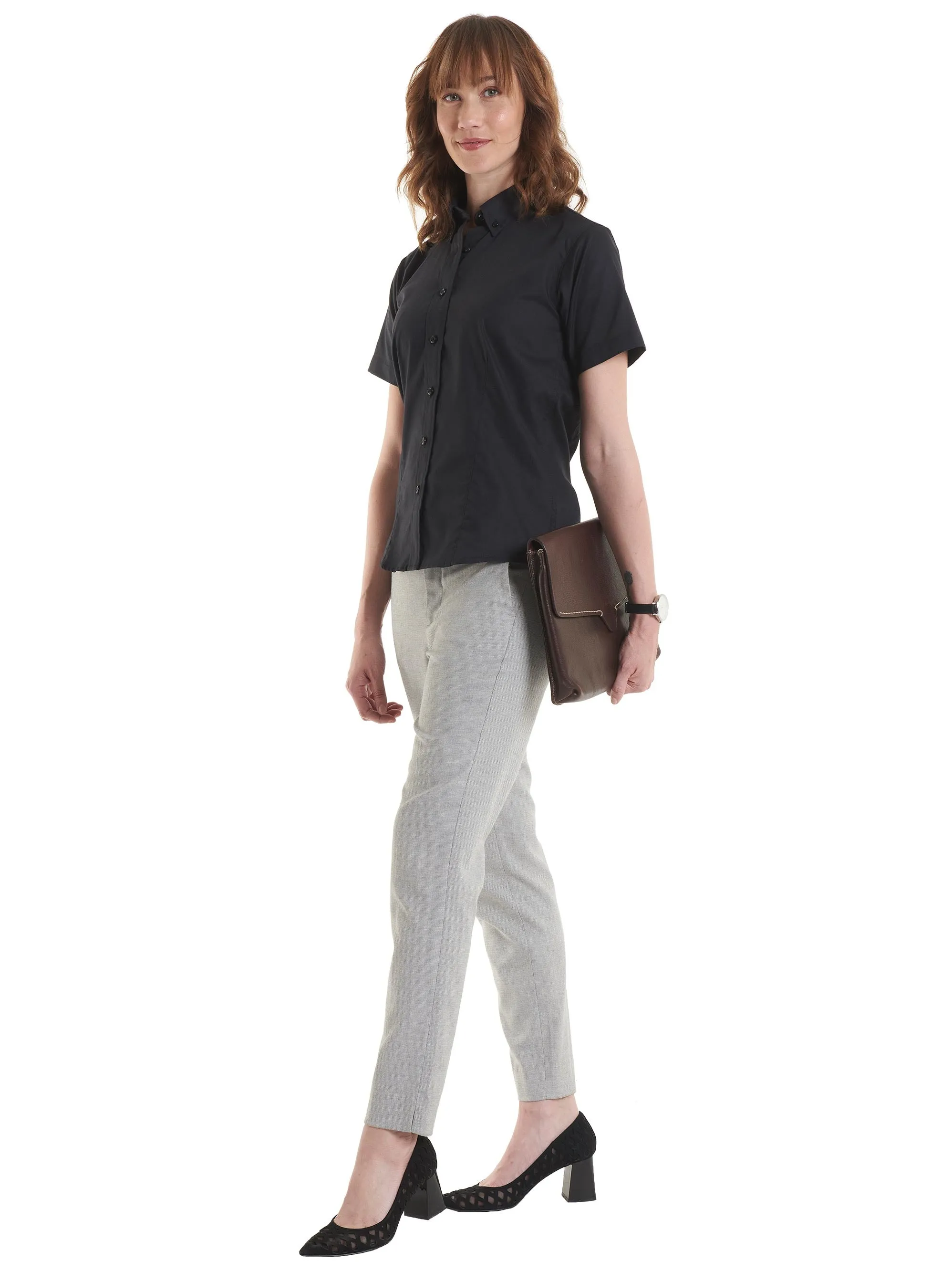 Ladies Pinpoint Oxford Half Sleeve Shirt | Charcoal