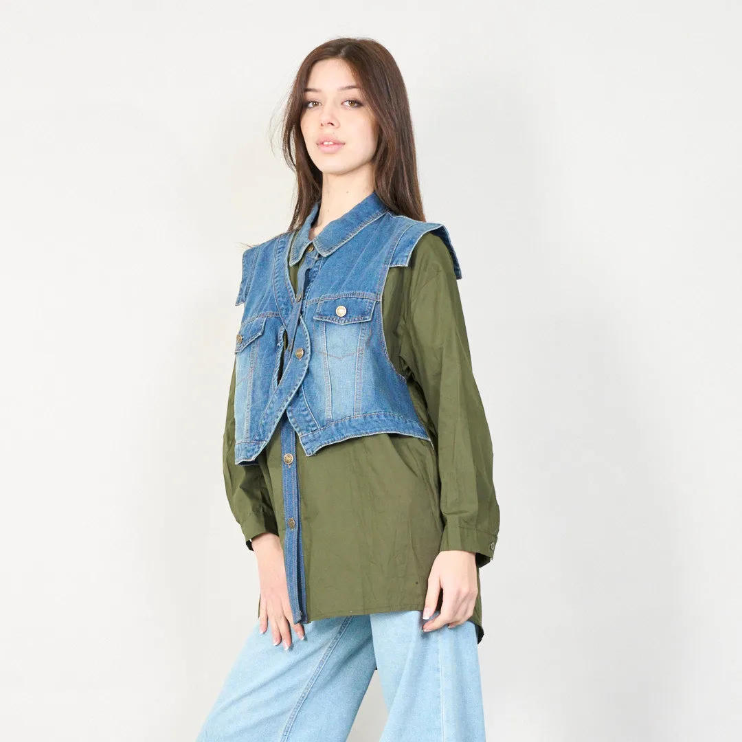 Layered denim vest and shirt wholesale