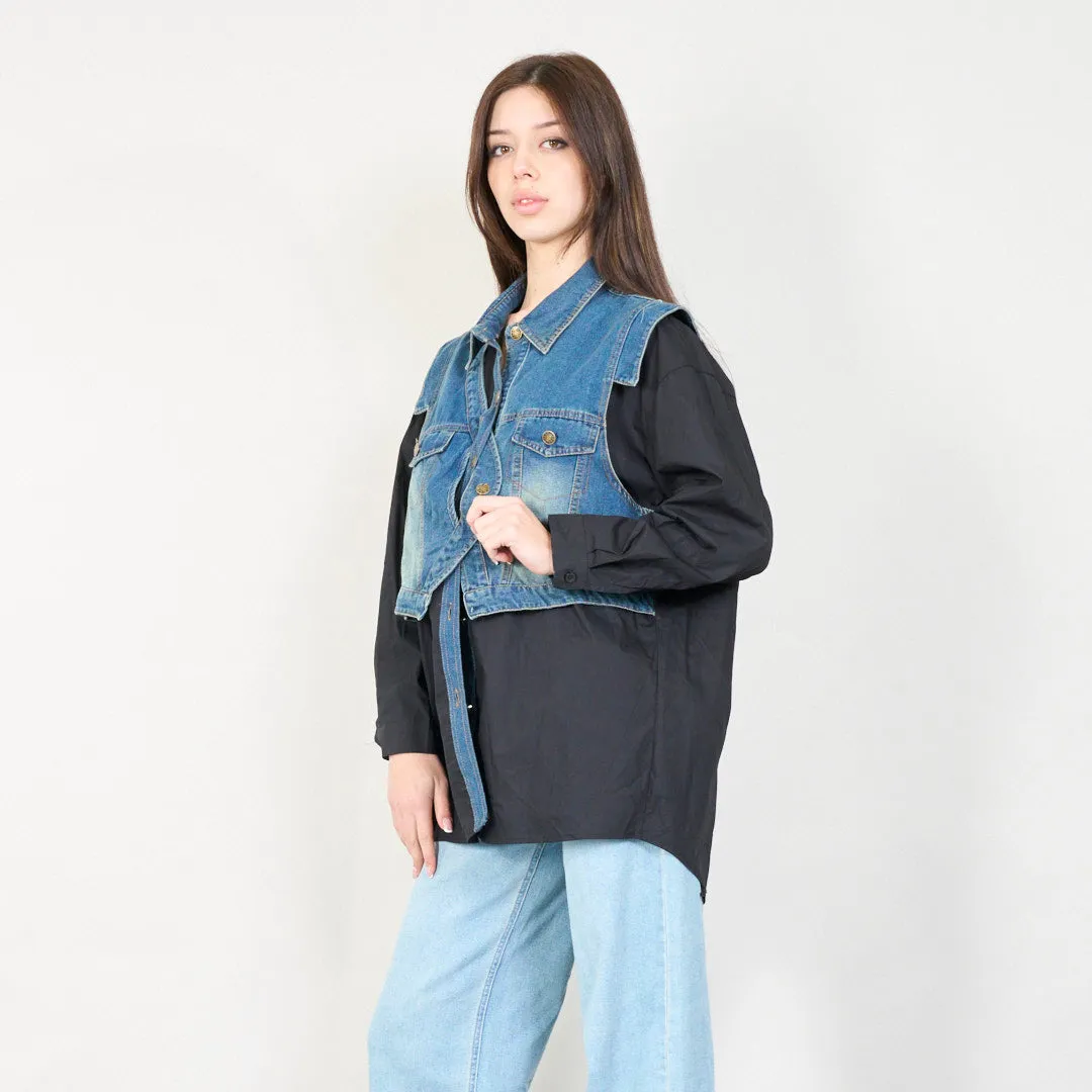 Layered denim vest and shirt wholesale