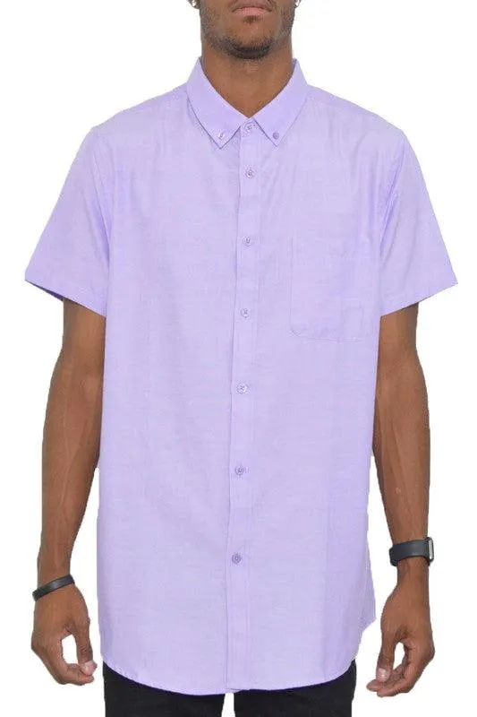 Mens Pink Casual Short Sleeve Solid Shirt