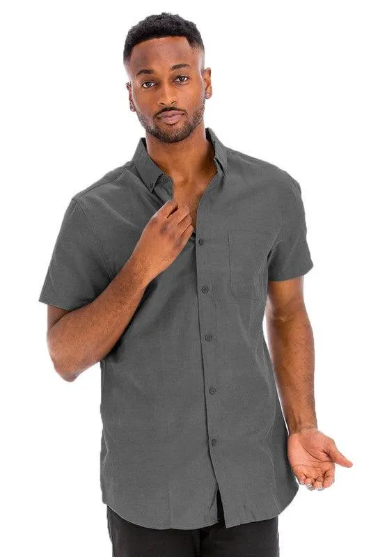 Mens Pink Casual Short Sleeve Solid Shirt