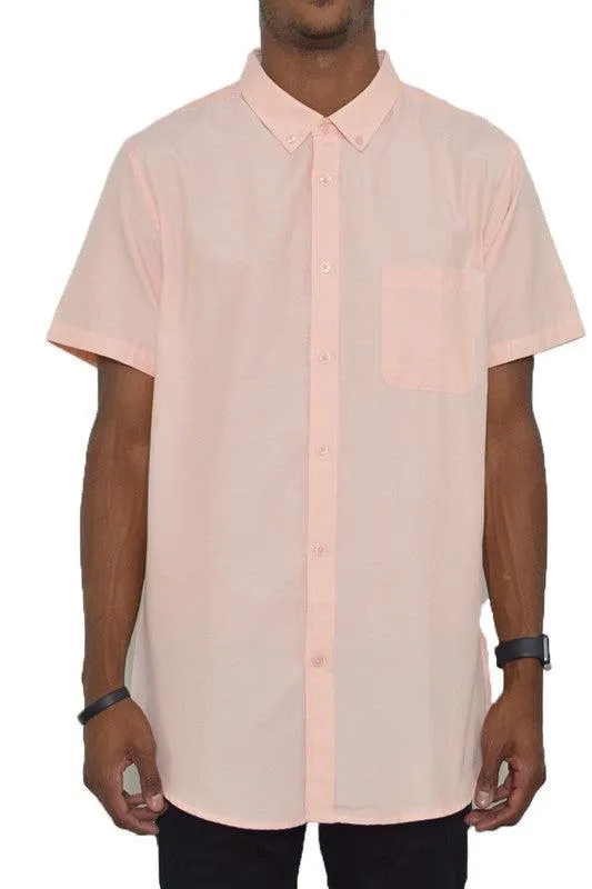 Mens Pink Casual Short Sleeve Solid Shirt