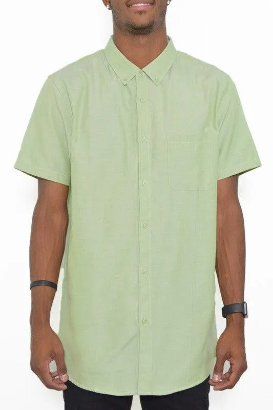 Mens Pink Casual Short Sleeve Solid Shirt