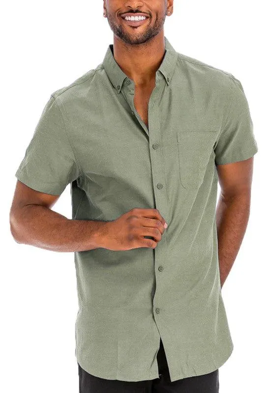 Mens Pink Casual Short Sleeve Solid Shirt