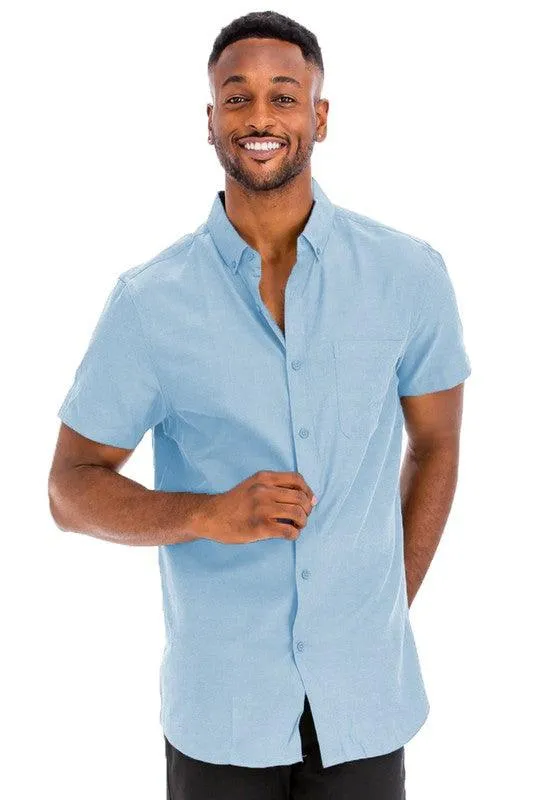 Mens Pink Casual Short Sleeve Solid Shirt